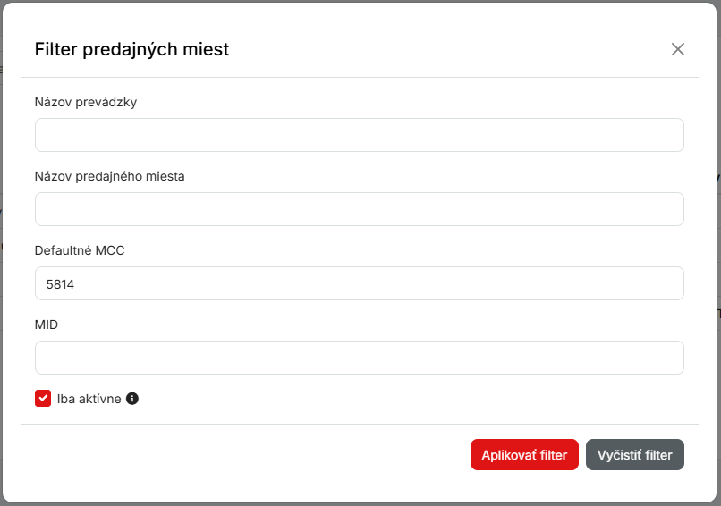 filter predajných miest