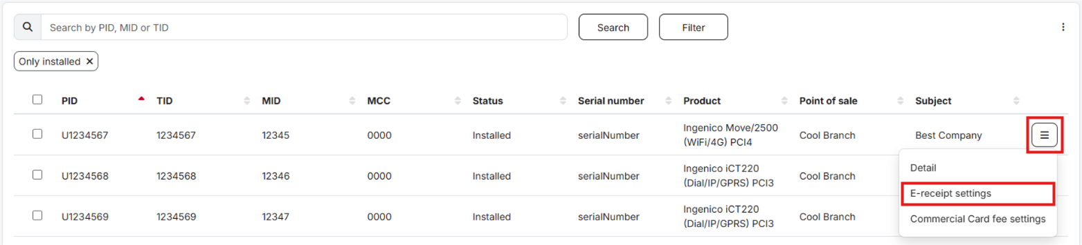 e-receipt settings