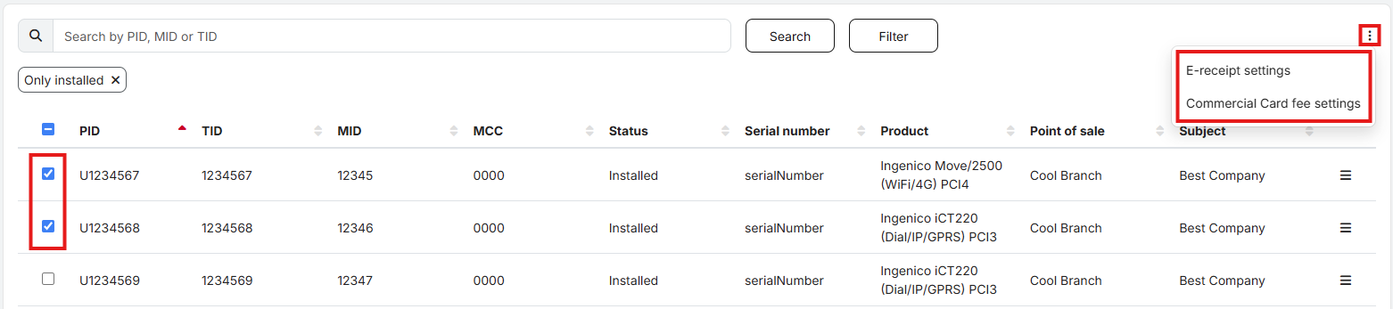 service settings