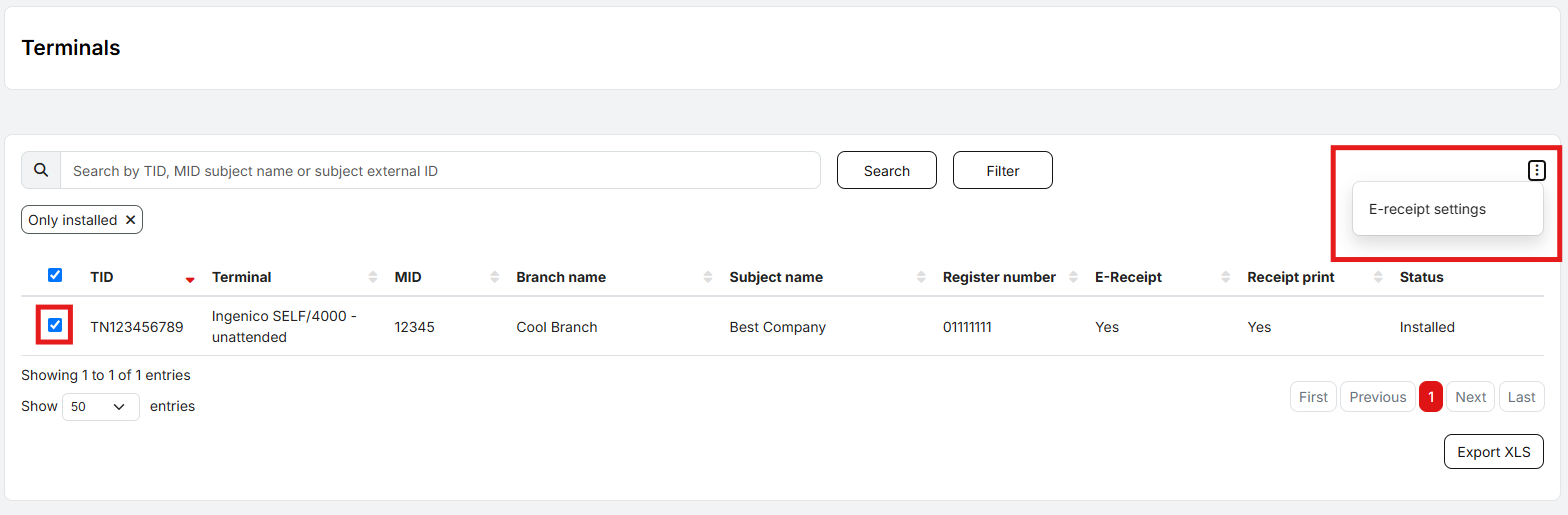 e-receipt settings