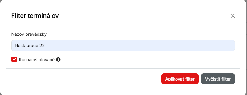 filter terminálov