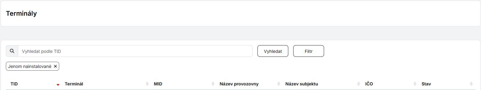 instalované terminály